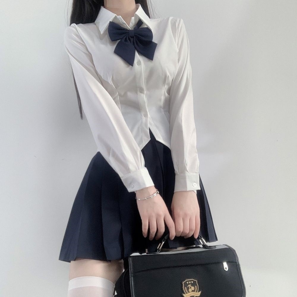 【1つ買うと10つ無料】待機閉じたシャツピュアセクシーな小さな一つ長袖白いシャツjkユニフォームスリムカレッジスタイルスーツ