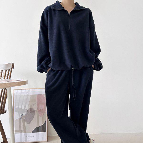Hスタイル(SET)フリースハーフジップセット 冬 女性 フリース トレーニングウェアセット スウェットセット