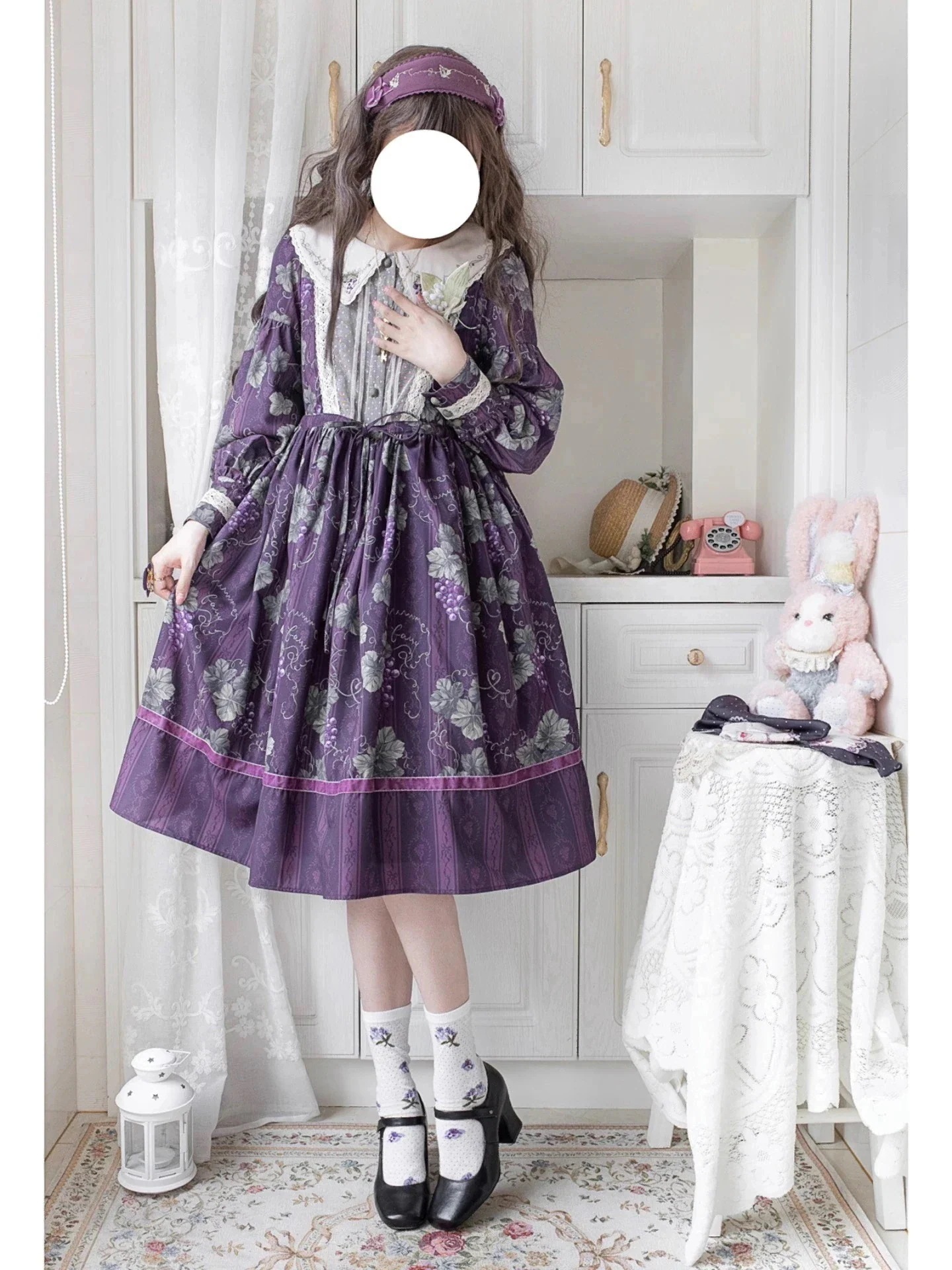 ダークパープルヴィンヤードロングopハーフプリントロリータスカートロリータドレスロールプレイング30パーセント割引