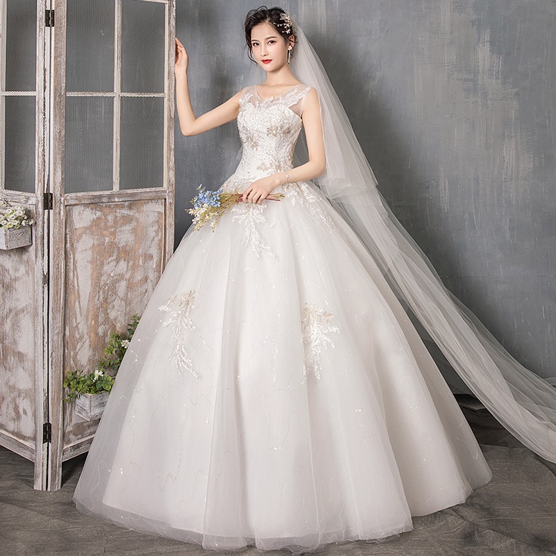 ウェディングドレス 結婚式 二次会 ホワイト 花嫁 ウェディング プリンセスドレス 白ドレス ロングドレス 披露宴 編み上げ-779