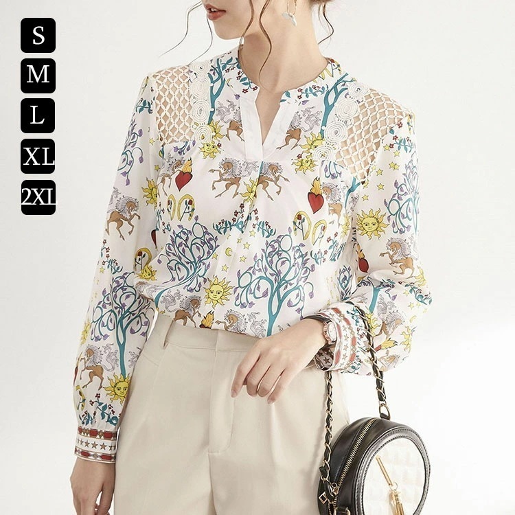 【2025新作】ブラウス レディース 春 総柄 花柄 vネック 白シャツ トップス 大人 可愛い 通勤 きれいめ カジュアル おしゃれ 30代 40代 50代 4,999円