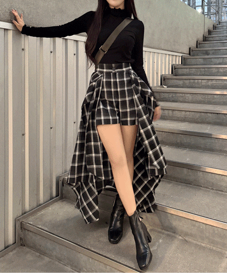 チェックアンバランス ロングスカートパンツ