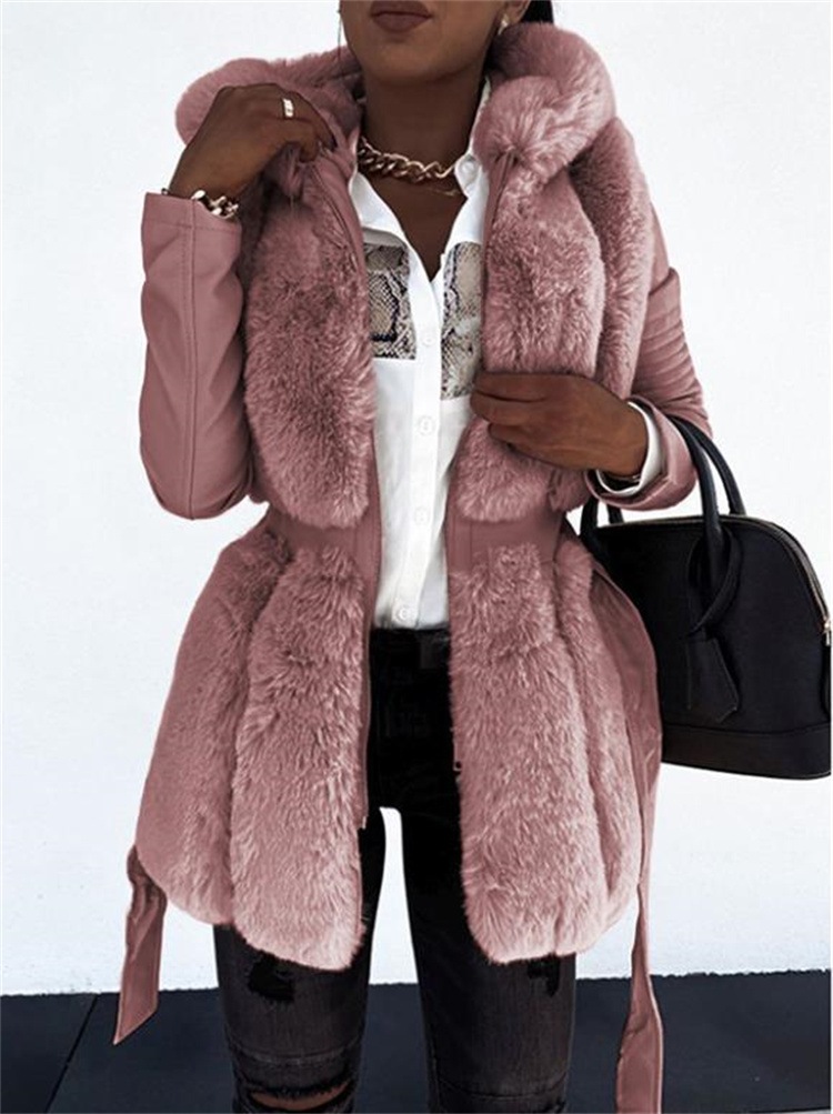 早い者勝ち ファーコート ベルト付き フード付きコート ジッパー 毛皮コート ジャケット コート ファー毛皮