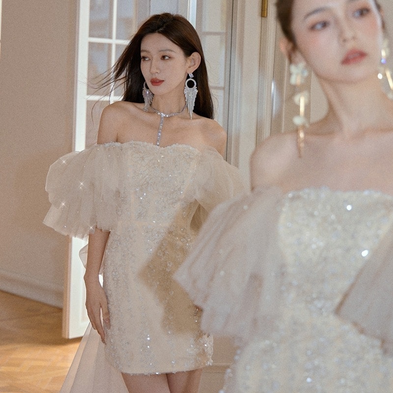 パーティードレスストラップレスブラ ワンピース 結婚式　ドレス パーティードレス ウェディングドレス ワンピース ワンヒース レディース 花嫁