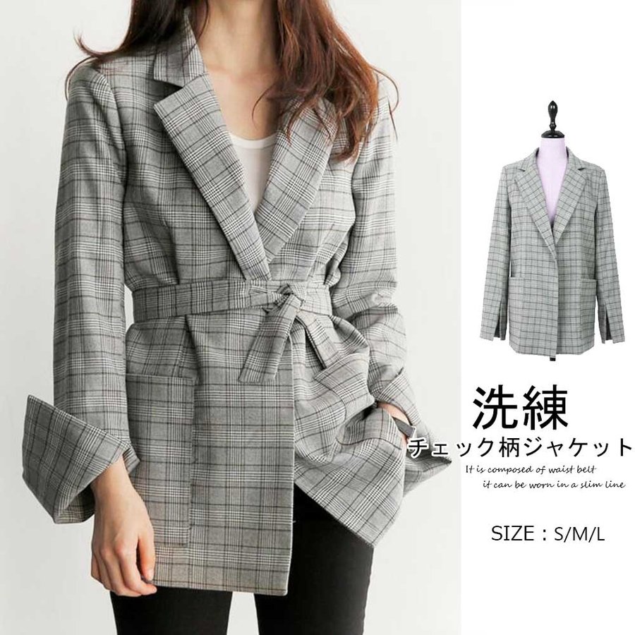 ジャケット レディース 長袖 チェック柄 スーツジャケット フォーマル アウター エレガント