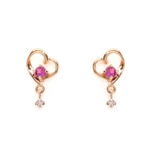 リボン済＆紙袋 ピアス 正規品 レディース ハートモチーフピアス 7月誕生石 誕生日 プレゼント ルビー K10ピンクゴールド 祝い