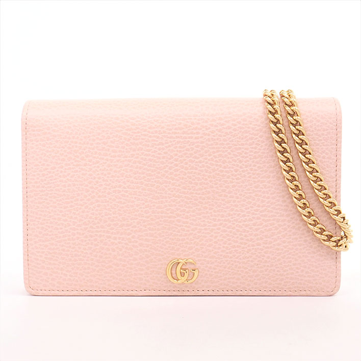 【美品】グッチ チェーンショルダー ミニバッグ チェーンウォレット ゴールド金具 GGマーモント 497985493075 レディース【長財布】