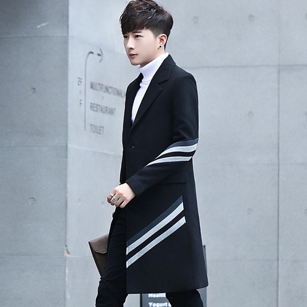 チェスターコート メンズ ロング丈 綿入り 厚手 ファッション 細身 ボーダー柄 スリム ビジネス 男性用 カジュアル アウター おしゃれ