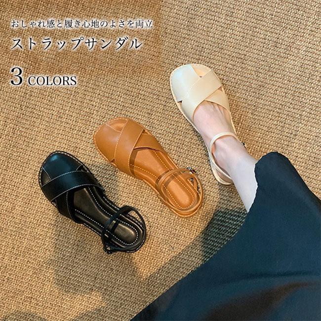 ストラップサンダル レディース サンダル フラット底 コンフォートサンダル 夏 PUレザー グラディエーター フラットサンダル 女性 靴 楽ちん