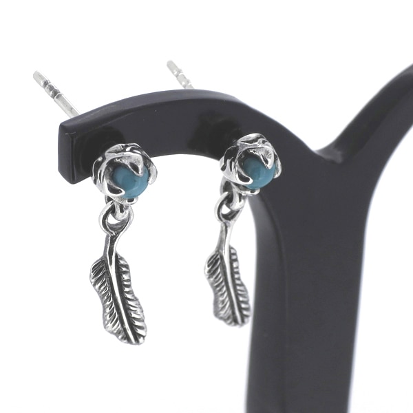 フェザー ドロップピアス 2P 両耳用 トルコ石 羽根 ネイティブ 石 ピアス イヤリング