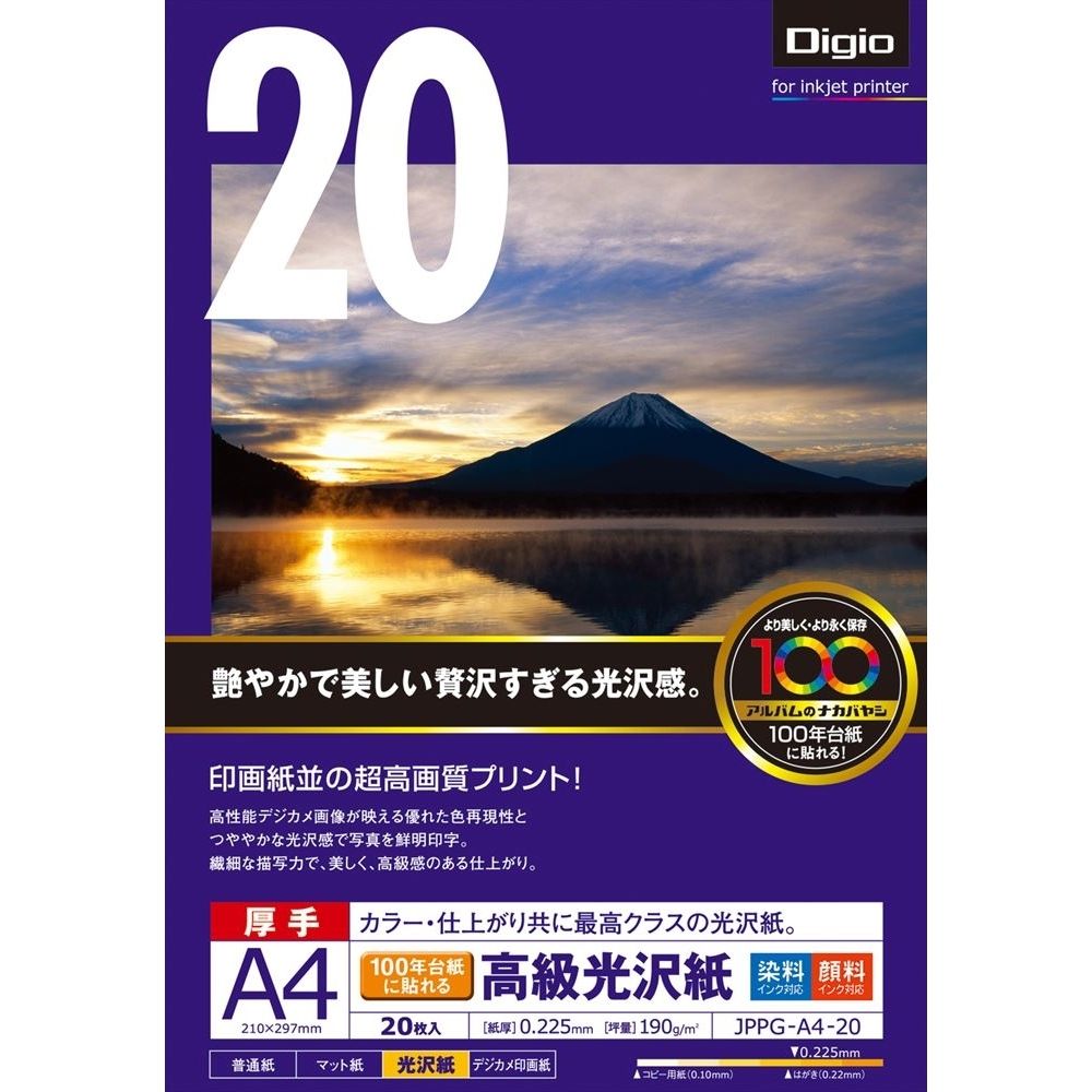 （まとめ買い）ナカバヤシ インクジェット用紙 100年台紙に貼れる高級光沢紙 厚手 A4 20枚 JPPG-A4-20 [x5セット]