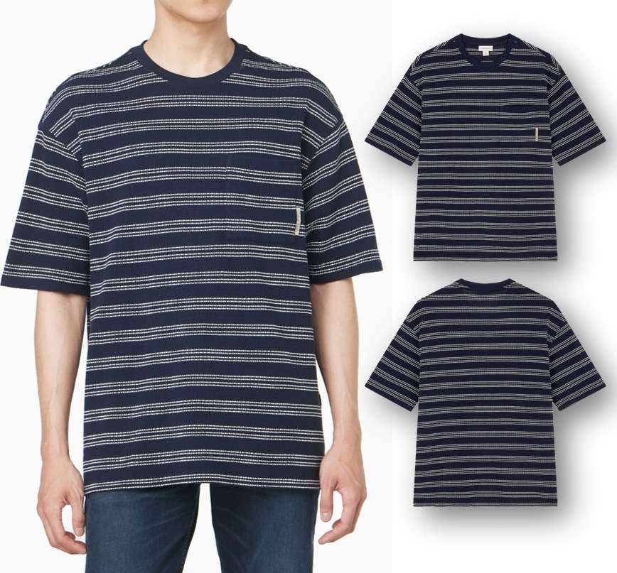 ボーダージャカードリラックスTシャツ (4RC240G-CHW)