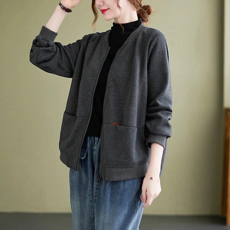 大人の魅力スタジャンレディーススウェットカーディガントレーナーパーカージャケットきれいめ春秋ライトコート羽織りビッグシルエットカジュアル