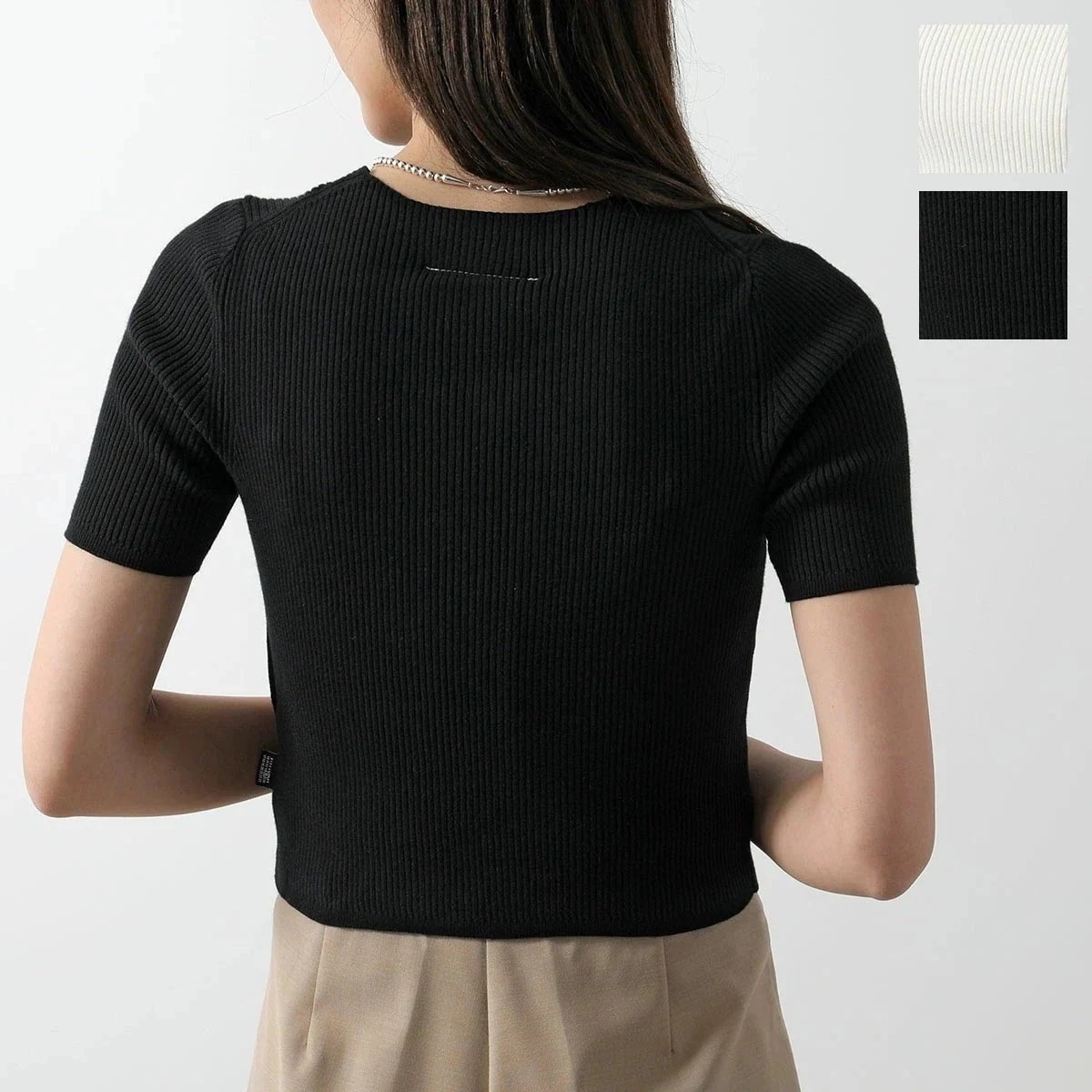 MM6 KIDS エムエムシックス メゾンマルジェラ キッズ ニット M60785 MM05B レディース ガールズ 半袖 セーター リブ クロップド丈 カラー 【mega】