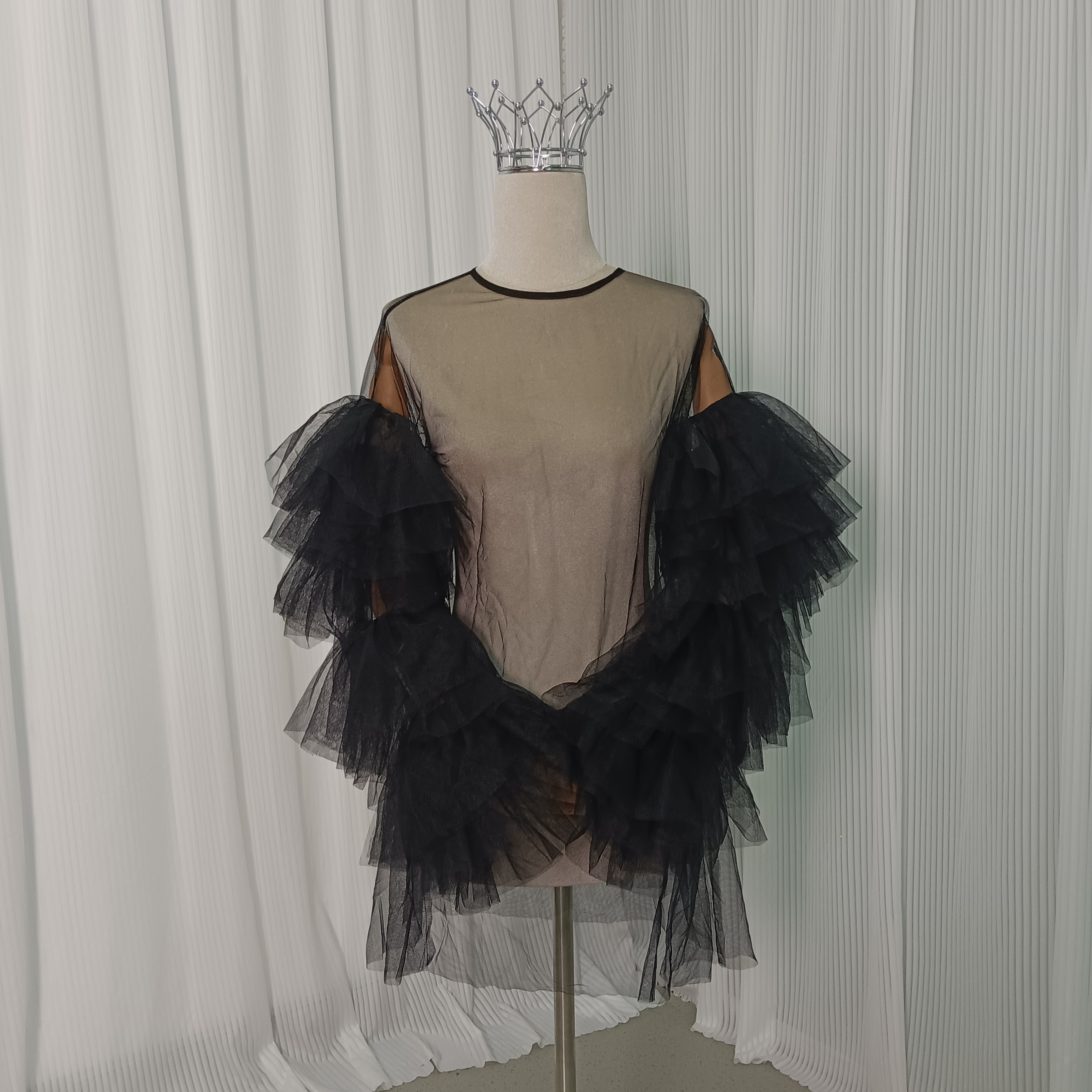 カラードレス ブラック 花嫁 オーバードレス 編み上げ ラウンドネック トップス