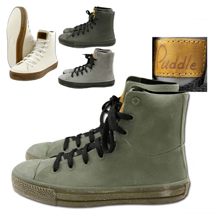 レインシューズ カーキ39即納 Puddle パドル スニーカー ブラッシュド加工 EU-60166