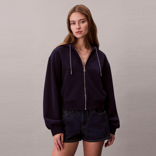 女性リラックス クロップ ジップアップ フーディ スウェットシャツ(47F236G)