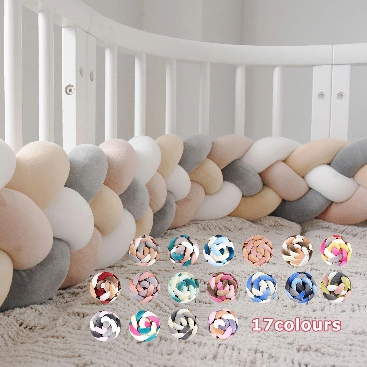 送料無料 寝返り防止クッション 3.6M 4本編み ベッドガード ノットクッション ベビー ベッドガード クッション ベッドサイド サイドガード ベッドバンパー 赤ちゃん 結び目 部屋飾り 北欧 癒