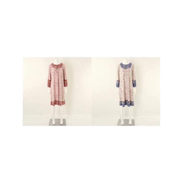 コートや幾何学的な花のボーダープリントの女性用ガウン女性用ワンピースパジャマホームウェアSWGN598W C_P407914555