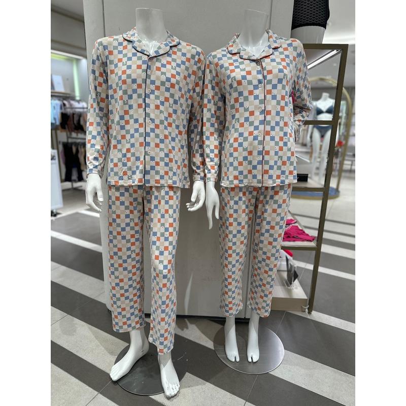 ポリコートナ市松模様捺染犬ポイントカップルパジャマセット(MP8833AWP8833A)