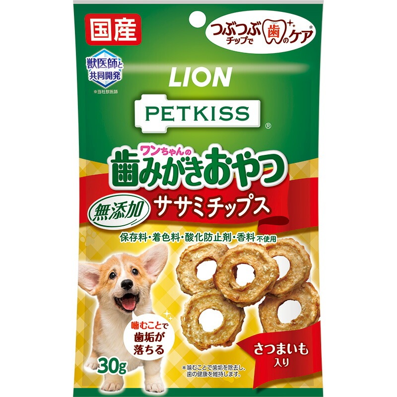 （まとめ買い）PETKISS ペットキス ワンちゃんの歯みがきおやつ 無添加ササミチップス さつまいも入り 30g 犬用おやつ [x16]