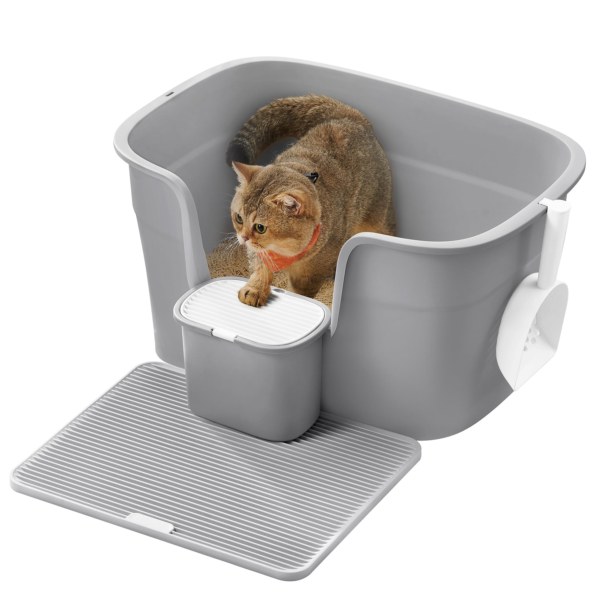 FEANDREA 猫トイレ 大型 大容量 スコップ付 飛散防止 掃除簡単 漏れ防止 組み立て簡単 マット付 収納ボックス付 猫トイレおしゃれ 64x44x33m PPT003G01