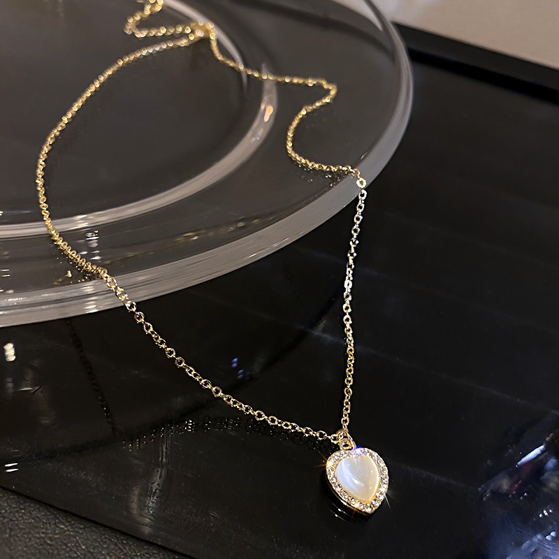 韓国のシンプルなファッションオパールダイヤモンドラブネックレスデザインセンスアイテム女性 メーカー公式 新作