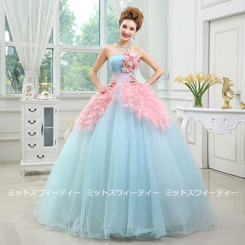 カラードレス 安い 演奏会 コンサート 花嫁 発表会 ロングドレス ビスチェ ウエディングドレス プ