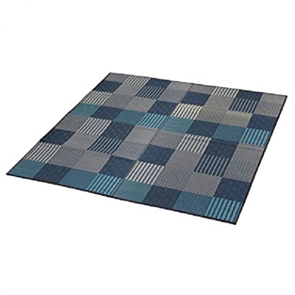 【I】【代引不可】い草 花ござ 京刺子 江戸間8畳(約348×352cm) ブルー 日本製 畳 カバー センター い草 ラグ い草カーペット ござ【北海道・沖縄・離島不可】cm　裏貼りなし 上敷