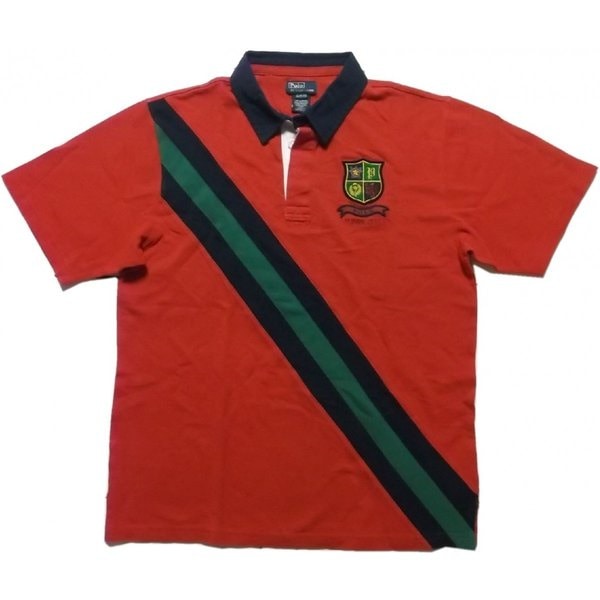 ボーイズサイズ 半袖 刺繍 ラガータイプシャツ レッド boys PR2-698