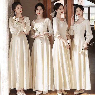 今年人気のドレス春2024新しいウェディングドレスドレス女性サテンロングスリーブ成人式 演奏会 発