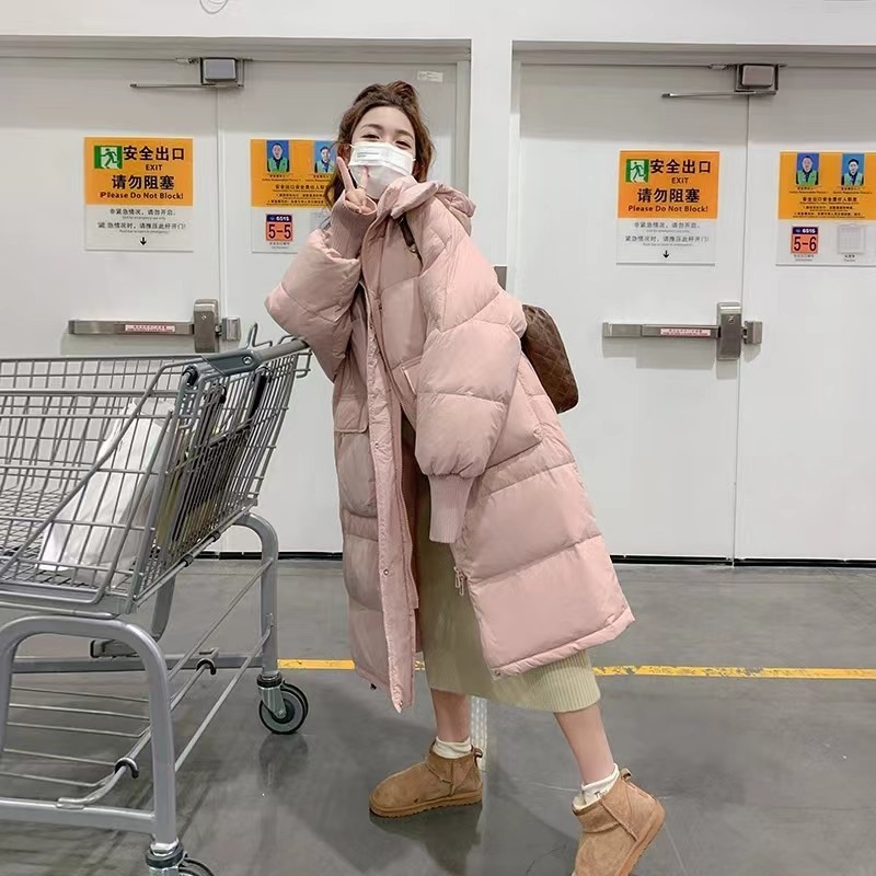 中长羽绒服女 加厚过膝大口袋连帽显瘦外套 糖果色休闲女装