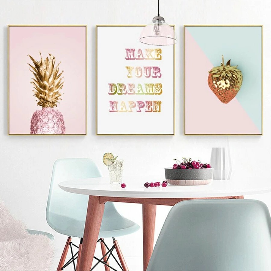 ファブリック 3枚セット イチゴ パイナップル パネル インテリア アートパネル リビング プレゼント アートフレーム 送料無料