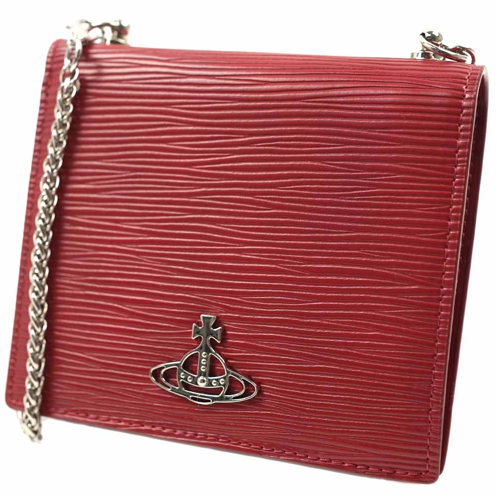 ヴィヴィアンウエストウッド 二つ折り財布 ショルダーウォレット Vivienne Westwood POLLY CARD CASE WITH CHAIN RED CAHO-CARD HOLDER 51
