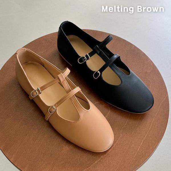 女性用デイリーバックルストラップフラットシューズ m38