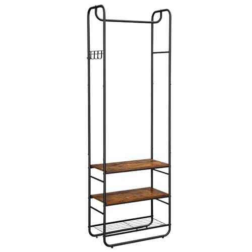VASAGLE ハンガーラック 木製 スリム 頑丈 シューズラック コートハンガー おしゃれ 省スペース 組み立て簡単全体耐荷重41KG 組立簡単 幅58奥行28高さ181cm 玄関 コート掛け