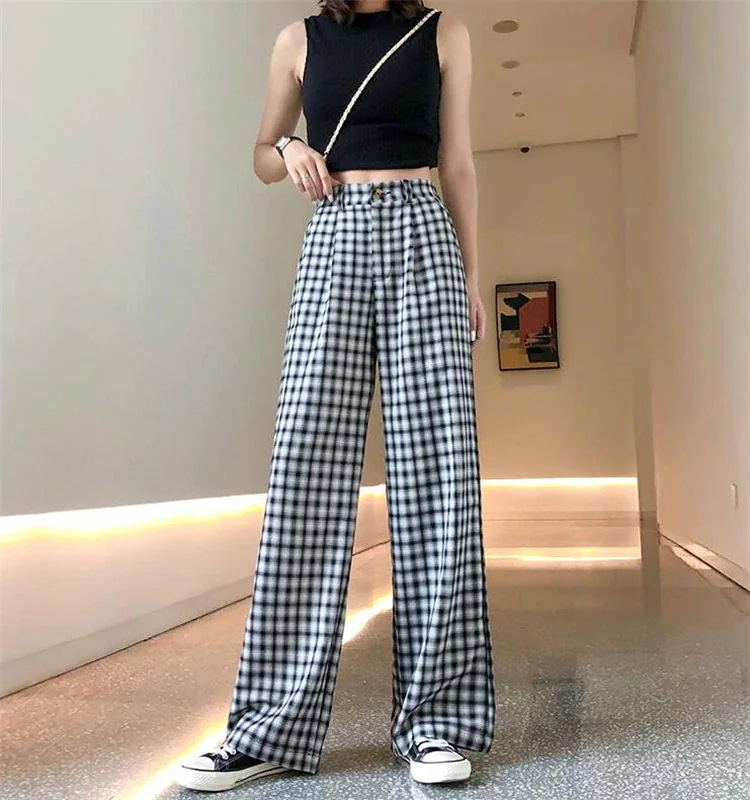実用ハイウエストカジュアルワイドパンツ薄い大きいチェック柄その他カテゴリトップ 母の日 母の日-0005795