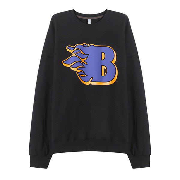 メンズBグラフィック長袖ラウンドネックTシャツ AC-TSA-Q033-ブラック