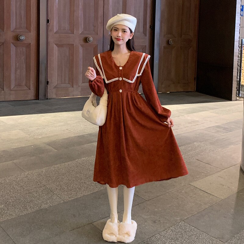 シャツワンピース ワンピースニットワンピースフレンチヴィンテージウエスト引き締めセミロングワンピース 母の日 母の日-0003341 4,779円