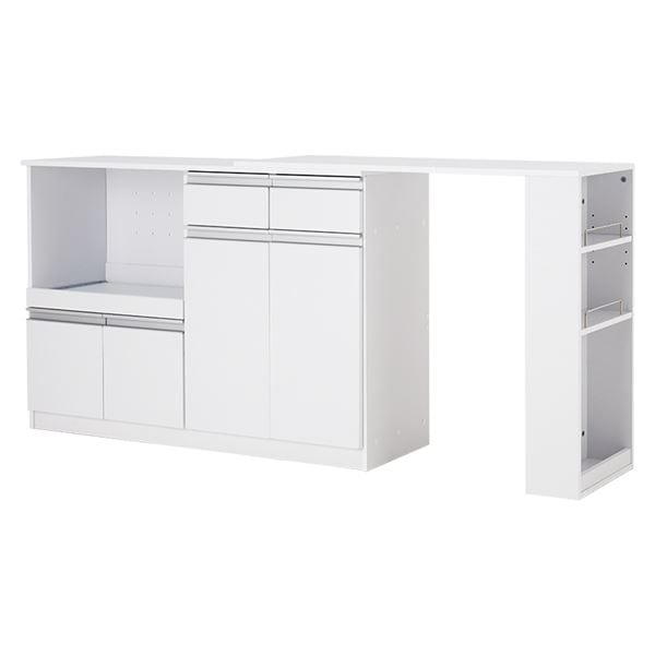 伸縮 キッチンカウンター 約幅133207cm ホワイト スチール取っ手 2口コンセント付き キッチン収納 組立品 キッチン 台所