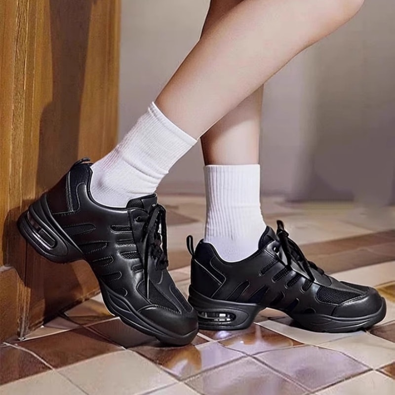 スニーカー 牛革 メッシュ 通気性 ダンスシューズ 滑り止め エアクッション ローヒール ユニセックス レディース ダンス ジャズ スンバ モダン ヒップポップ H105LCO