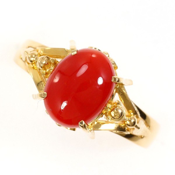 K18 18金 YG イエローゴールド リング 指輪 12号 サンゴ ジュエリー 中古