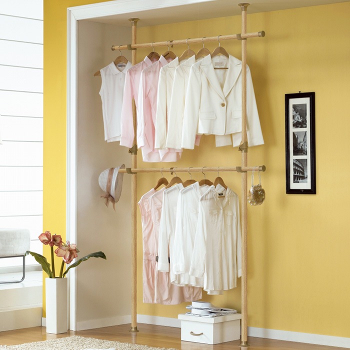 【簡単】ワンタッチ式突っ張りポールハンガーラック 2段 総耐荷重100kg 幅100-170cm 高さ170-280cm 伸縮式クローゼット リビング収納 壁面収納 衣替え不要 正規品 WJ-120
