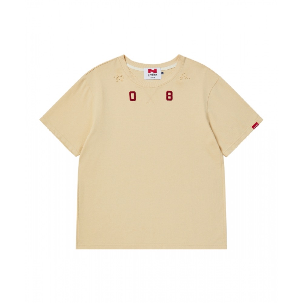 ビヨンドクローゼット [コレクションライン] 80年代ミリタリーアーカイブダメージガーメント半袖Tシャツベージュ