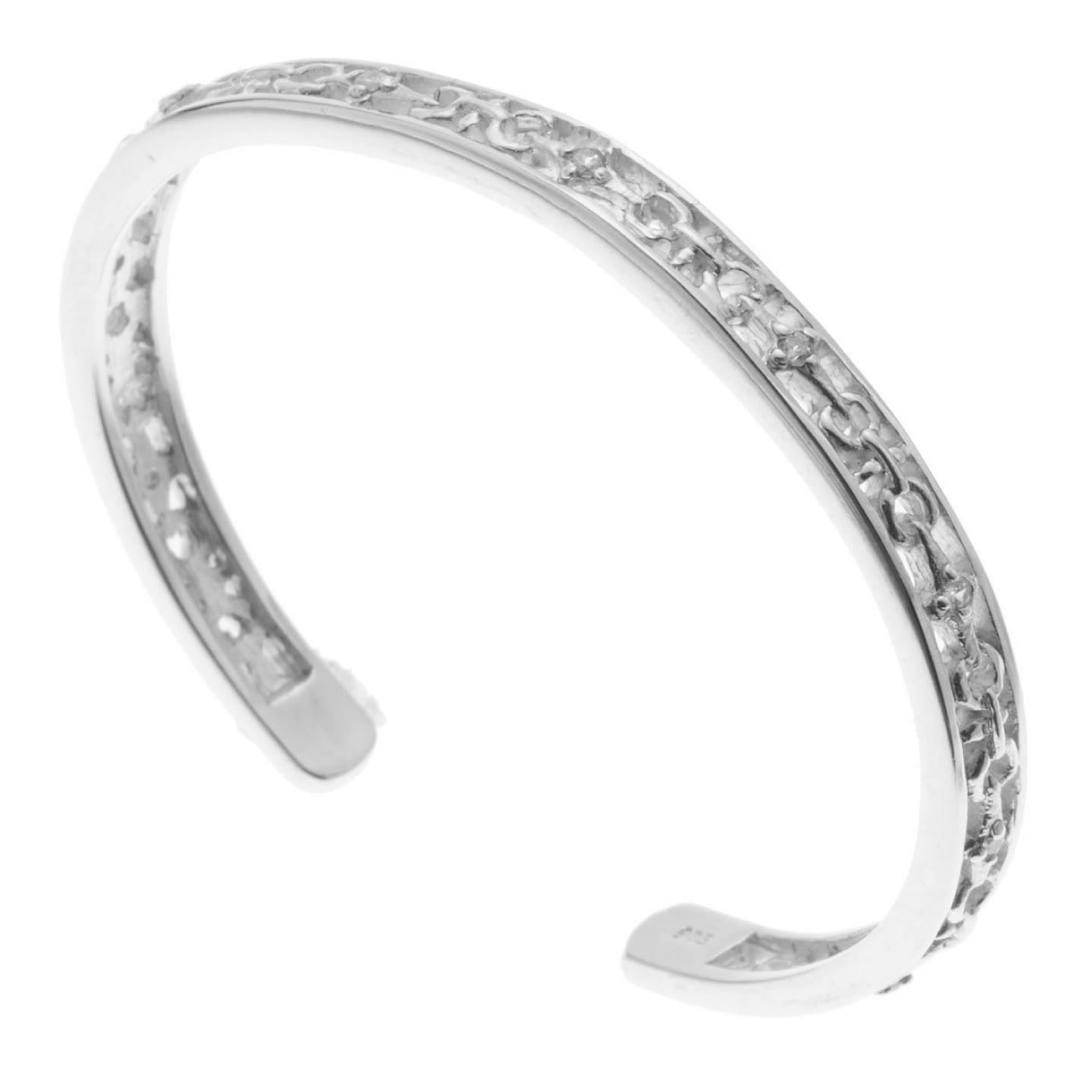 バングル レディース シルバー925 キュービックジルコニア 透かし 彫刻 模様 彫り