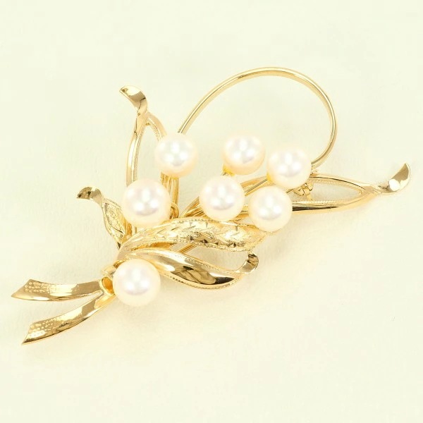 K14 14金 YG ブローチ パール (真珠) カード鑑別書 【中古】