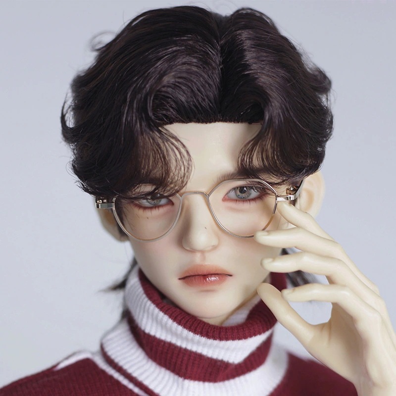 1/3 BJD ドールウィッグ 手入れ 漫画パーマ ウルフスタイル ショート SD/小顔SDサイズ球体関節人形用短髪 ダークブラウン