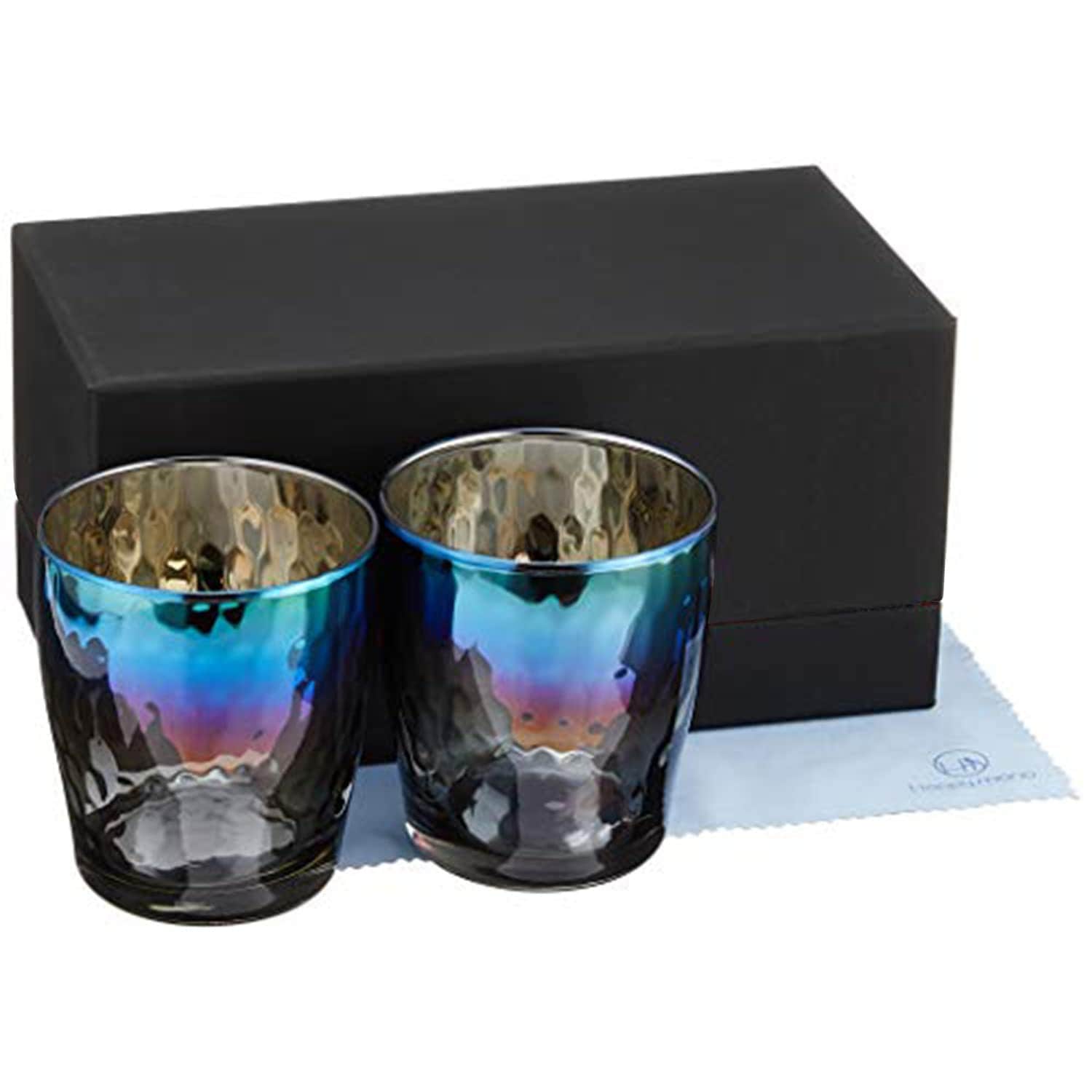 PROGRESS ロックグラス チタンミラー 日本製 ウィスキー ワイン 焼酎 ハイボール お酒がまろやかに クロス付 2個セット (Glow Infinite)