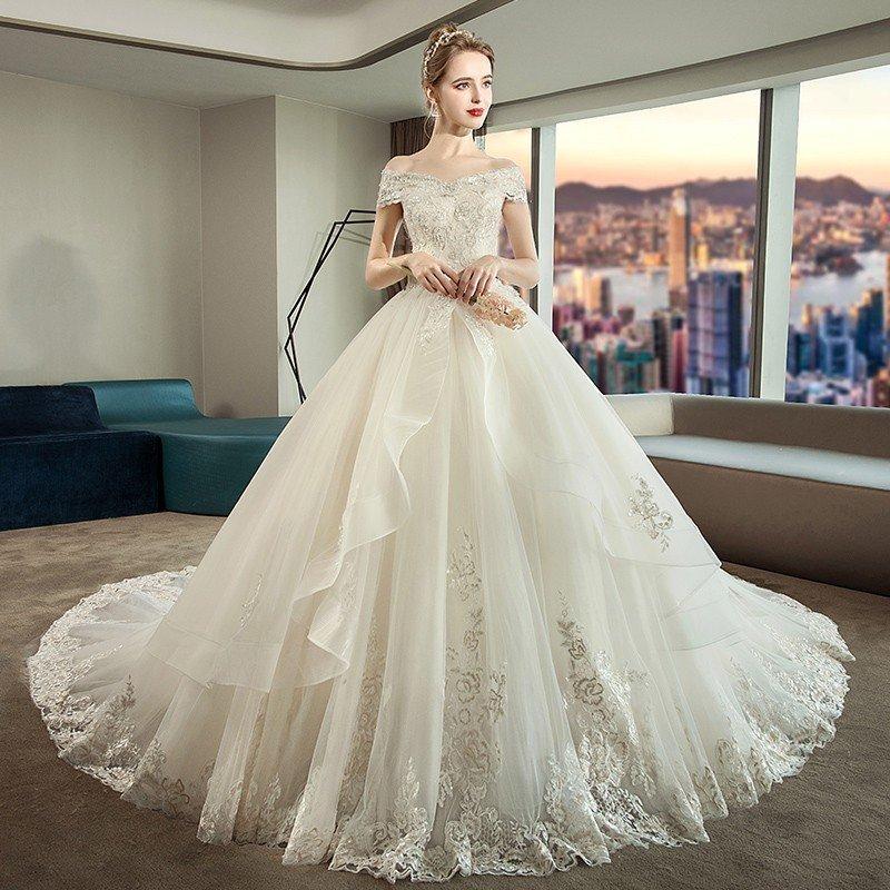 ウェディングドレス 白　袖あり レース 結婚式 花嫁 ロングドレス ブライダル 二次会 パーティードレス 披露宴 プリンセスドレス 大きいサイズ