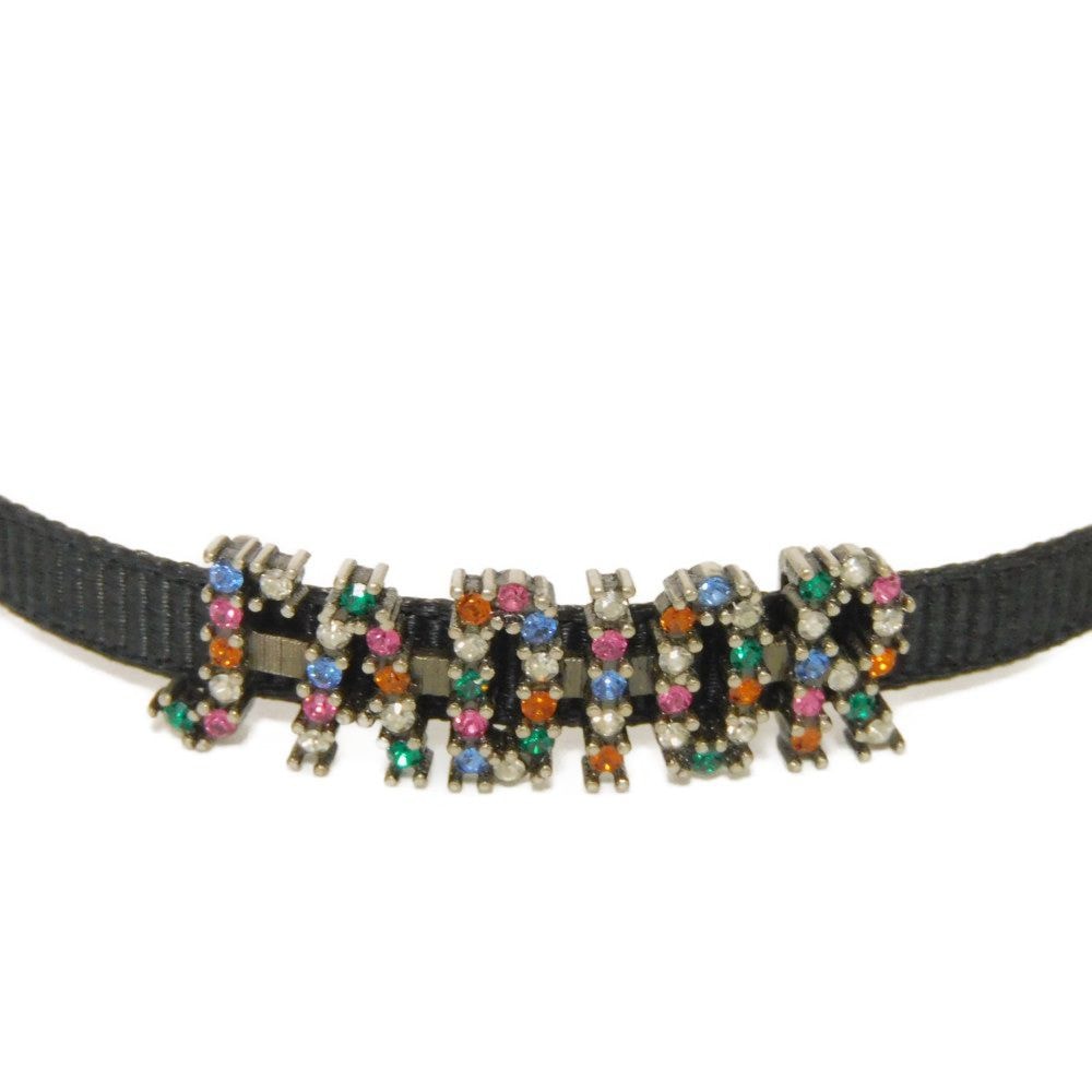 【中古】 ネックレス ブラック リボン インストーン 美品 JADIOR クリスタル チョーカー CDロゴ N0681ADRCY